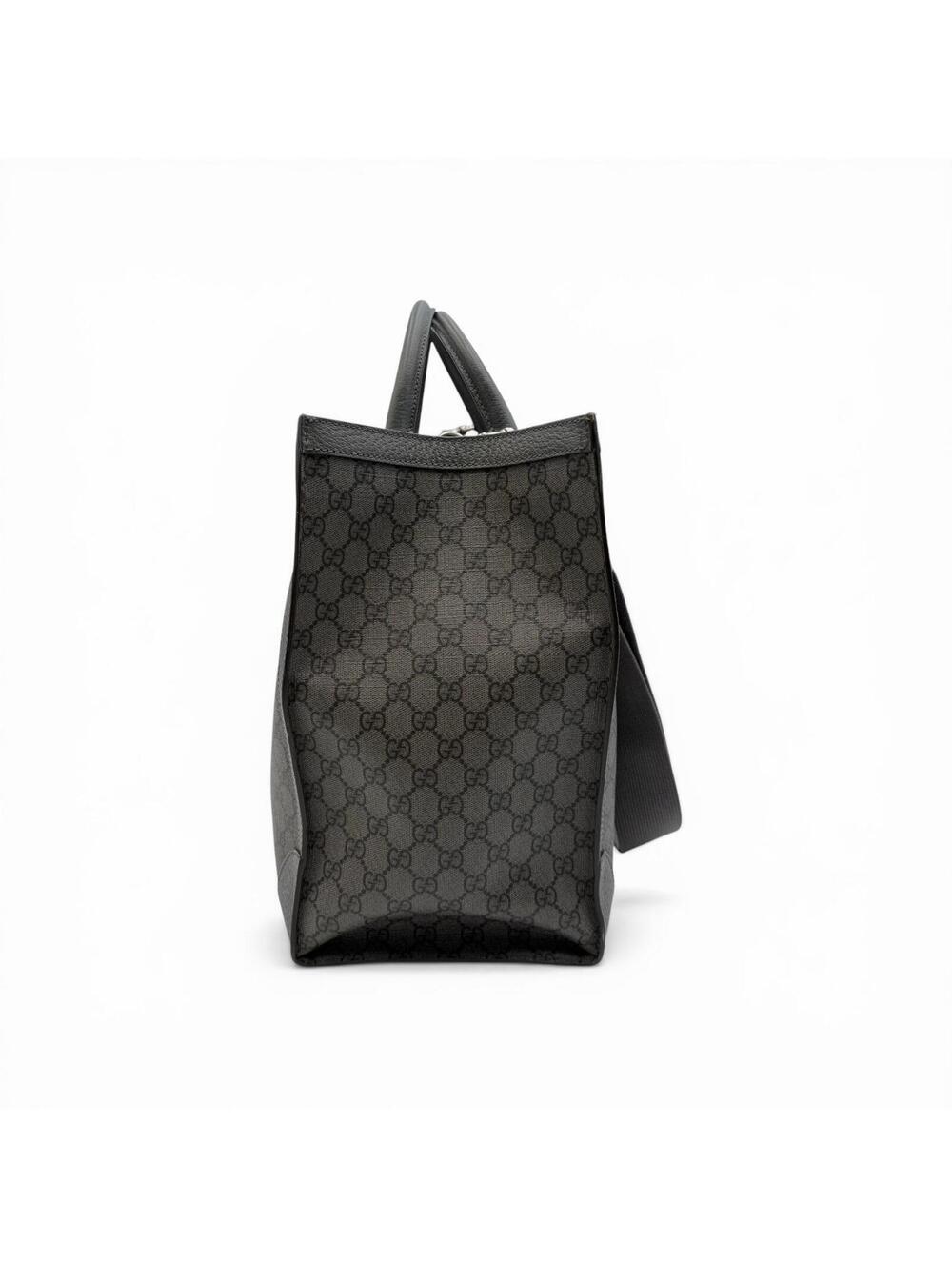 Gucci GG Supreme Monogram Tote Bag With Web Strap Gray Black - Picture 5 of 14